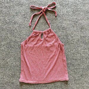 Brandy Melville Red White Striped Keyhole Halter Top Crop Top Women's One Size